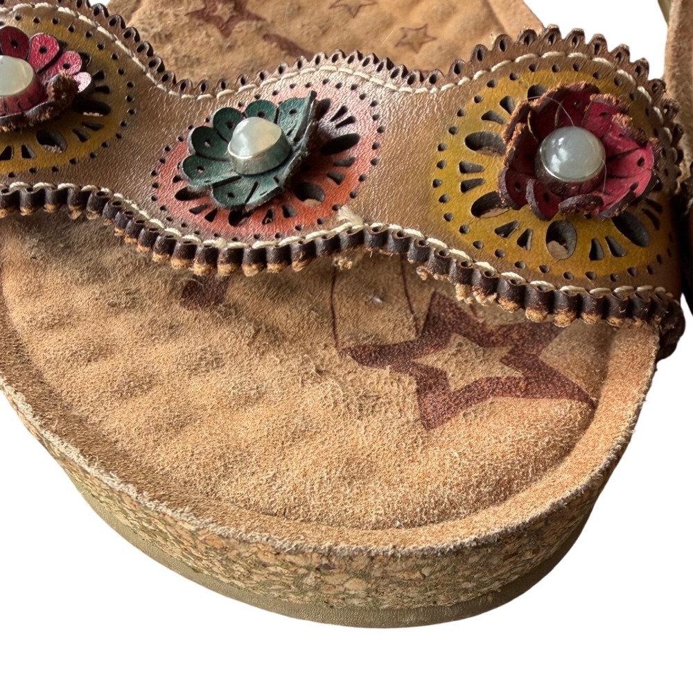 Spring Step L'Artiste Womens Tan‎ Floral Leather Slide Sandals Size 40 US 9-9.5 - Picture 4 of 11